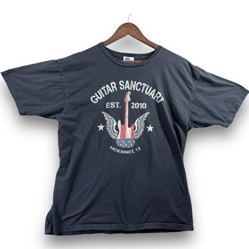 Coastal Classics Mens Large Black Guitar Sanctuary McKinney TX T-Shirt L